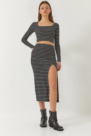 Crop top et jupe midi taille haute - Noir