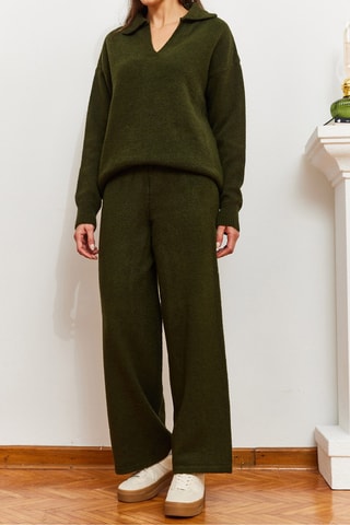 Pull et pantalon regular taille haute - Kaki