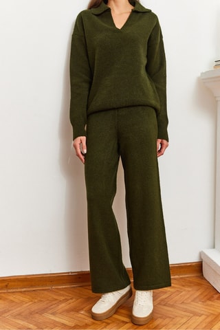 Pull et pantalon regular taille haute - Kaki