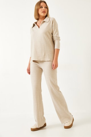 Camisola e calças regular de cintura alta - Bege
