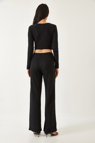Crop top et pantalon regular taille haute - Noir