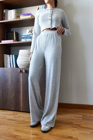 Gilet court et pantalon regular taille haute - Gris clair chiné