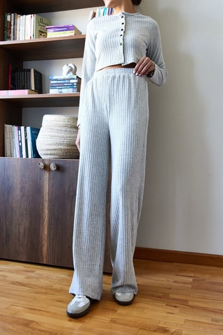 Gilet court et pantalon regular taille haute - Gris clair chiné