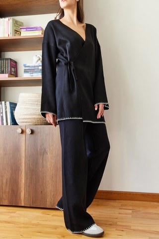 Kimono et pantalon regular taille haute - Noir