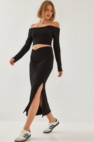 Crop top et jupe fourreau taille haute - Noir