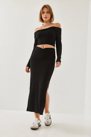 Crop top et jupe fourreau taille haute - Noir