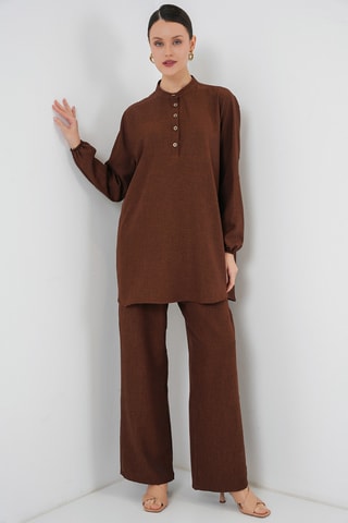Tunique et pantalon en lin - Marron