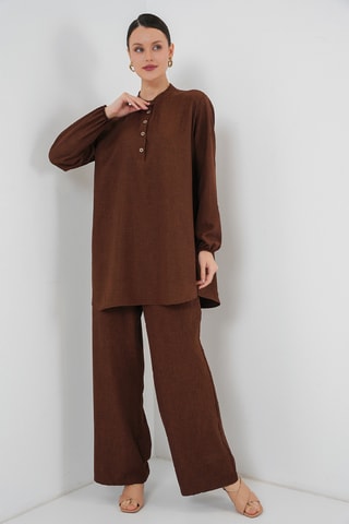 Tunique et pantalon en lin - Marron