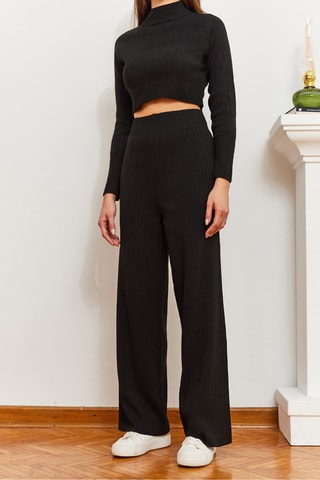 Crop top et pantalon regular taille haute - Noir