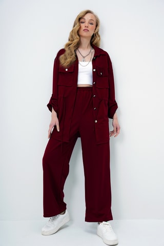 Chemise et pantalon wide leg - Rouge foncé