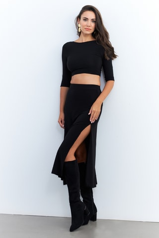 Crop top et jupe midi taille haute - Noir