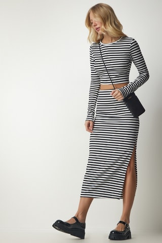 Crop top et jupe midi taille haute - Blanc et noir