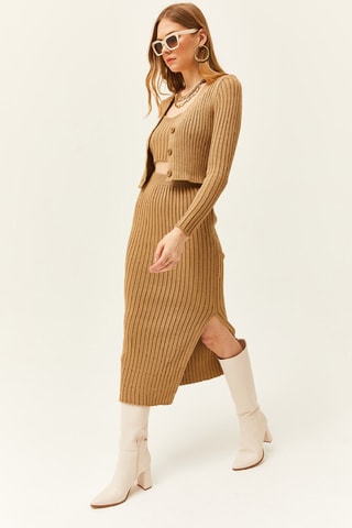 Ensemble 3 pièces taille haute - Camel