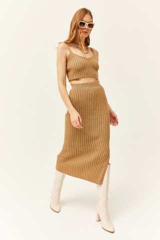 Ensemble 3 pièces taille haute - Camel