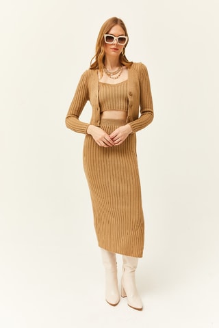 Ensemble 3 pièces taille haute - Camel