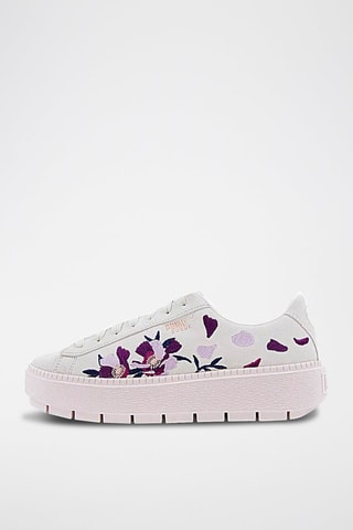 Sneakers platform in pelle scamosciata Trace Flowery - Bianco
