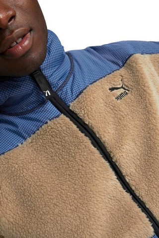 Giubbotto in pile sherpa con cappuccio - Blu e beige