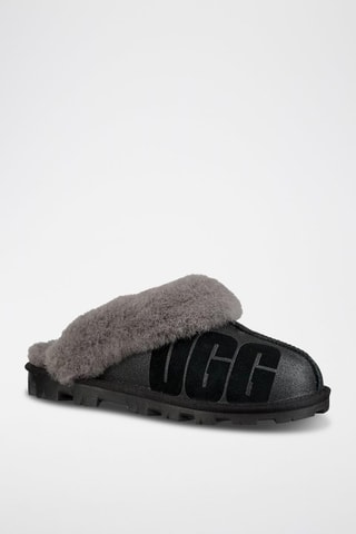 Pantofole imbottite in pelle di montone Coquette Sparkle - Nero