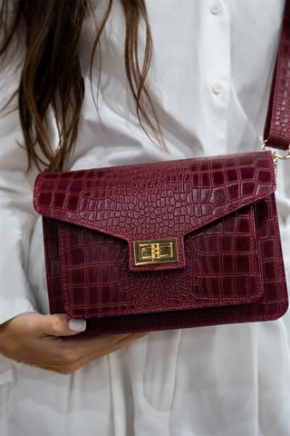 Sac bandoulière en cuir Amber crocos - Bordeaux