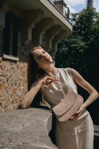 Sac porté épaule en nubuck Cyra  - Taupe