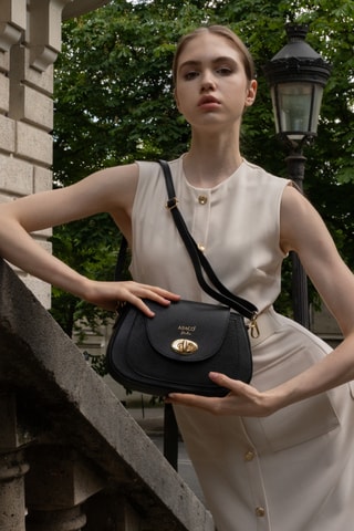 Sac bandoulière en cuir FAE  - Noir