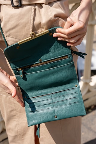 Sac bandoulière en cuir Simone - Doré et vert