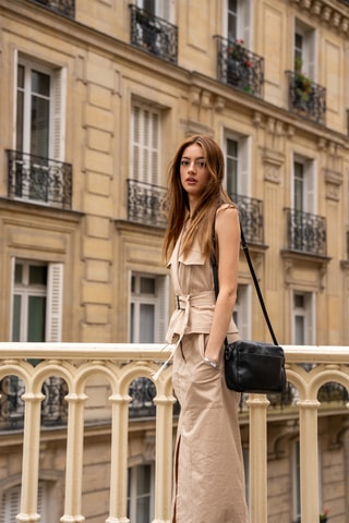 Sac bandoulière en cuir Marelys - Noir