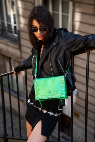 Sac bandoulière Iris - Argenté, noir et vert