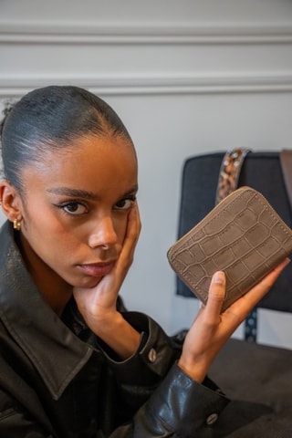 Compagnon en cuir Mini Waly - Taupe