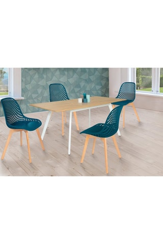 4 chaises Maelle - Bleu canard et naturel
