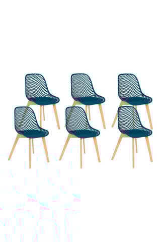 6 chaises Maelle - Bleu canard et naturel