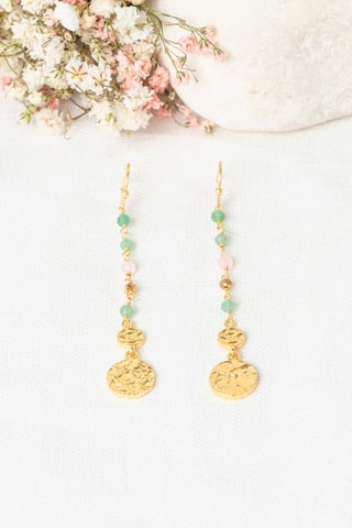 Boucles d'oreilles Amanda 
Aventurines, quartz et pyrites