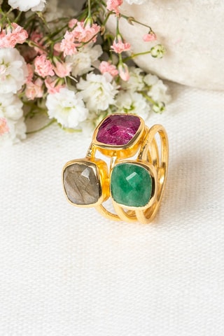 Bague Elsa 
Aventurine, labradorite et rubis