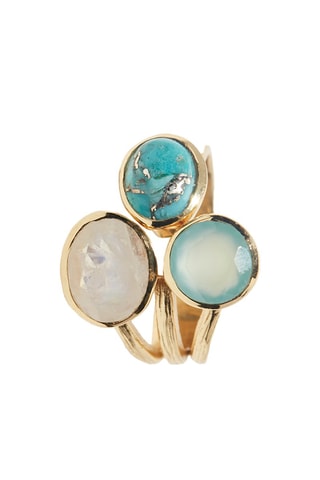 Bague - Pierre de lune, turquoise et onyx
