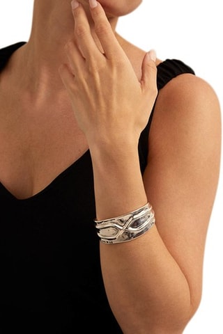 Jonc Crossed - Plaqué argent et cuir