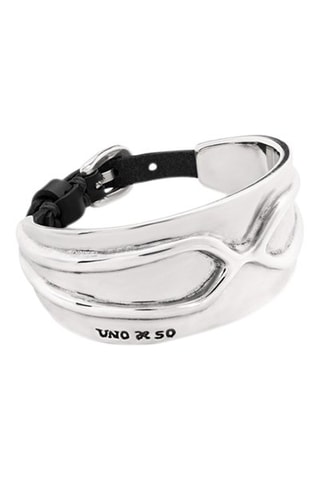 Jonc Crossed - Plaqué argent et cuir