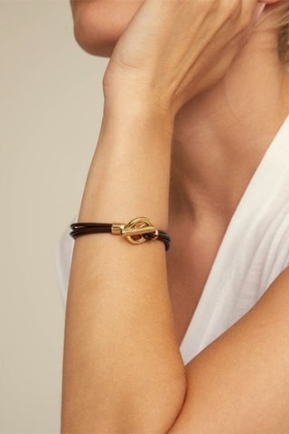 Bracelet multi tours - Cuir et plaqué or jaune