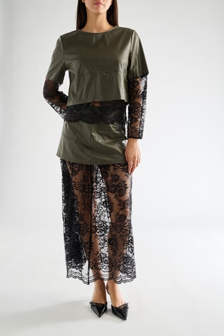 Blouse bi-matière - Kaki