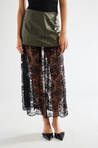 Jupe longue bi-matière - Kaki