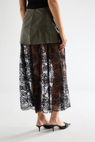 Jupe longue bi-matière - Kaki