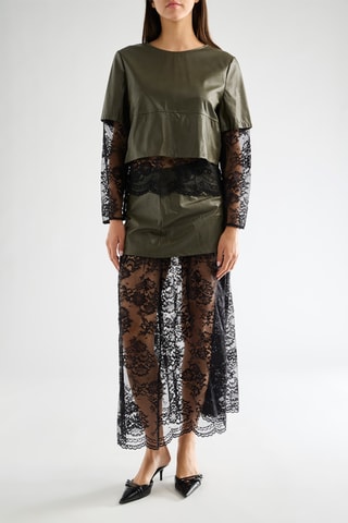 Jupe longue bi-matière - Kaki