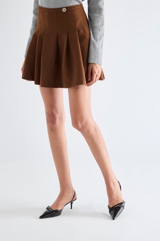 Jupe patineuse taille haute - Marron