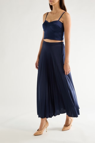 Jupe plissée taille haute - Bleu marine