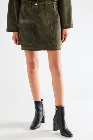Jupe droite en jean - Kaki