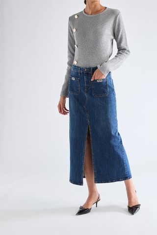 Jupe midi en jean - Bleu