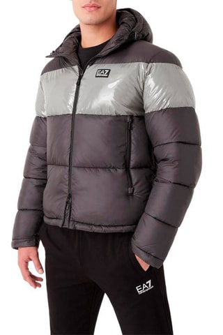 Doudoune à capuche - Noir et gris