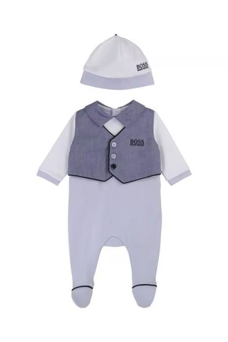 Bonnet et grenouillère trompe-l’œil - Bleu-gris