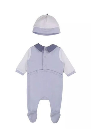 Bonnet et grenouillère trompe-l’œil - Bleu-gris