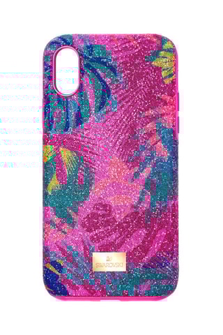 Coque iPhone XS Max ornée de cristaux Swarovski Tropical - 
Rose et vert