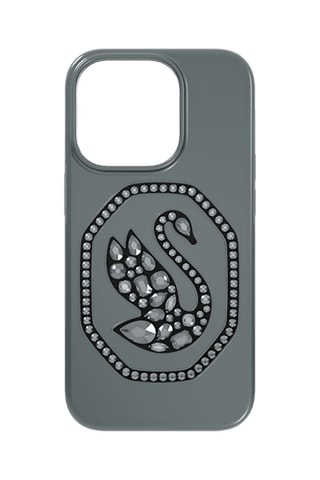 Coque iPhone 14 Pro ornée de cristaux Swarovski Cygne - Gris foncé